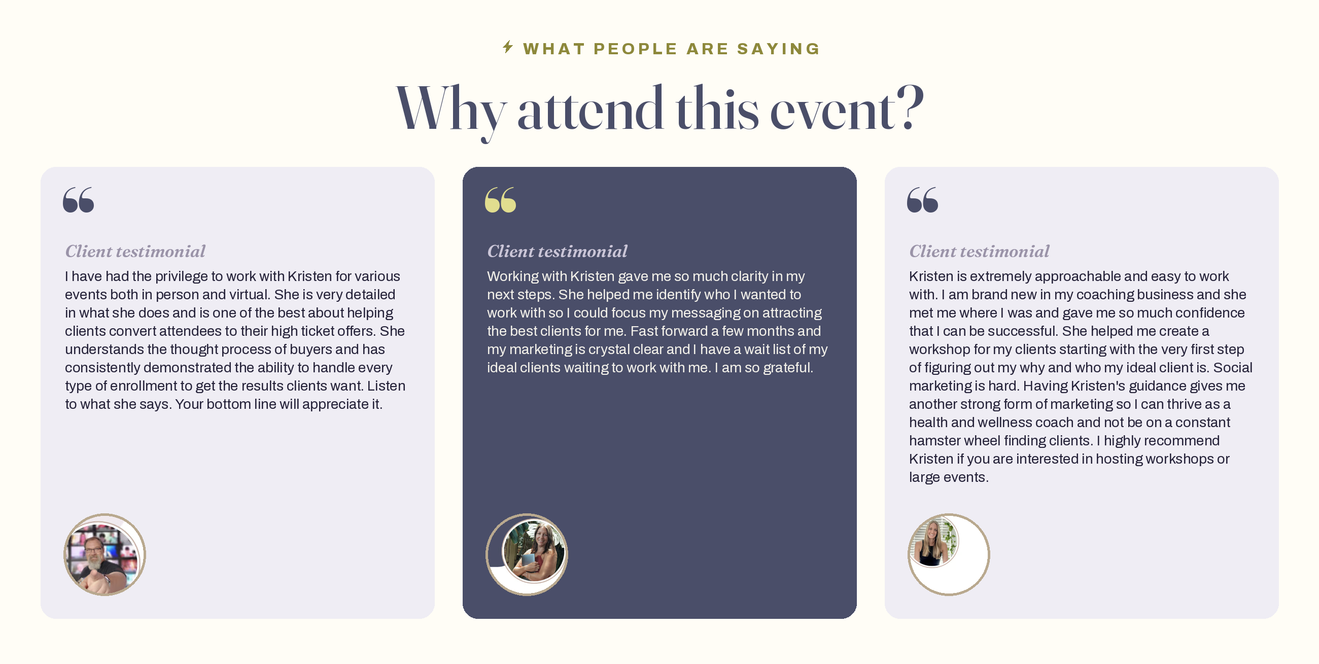 Real client testimonials from coaches who worked with YES Events Agency